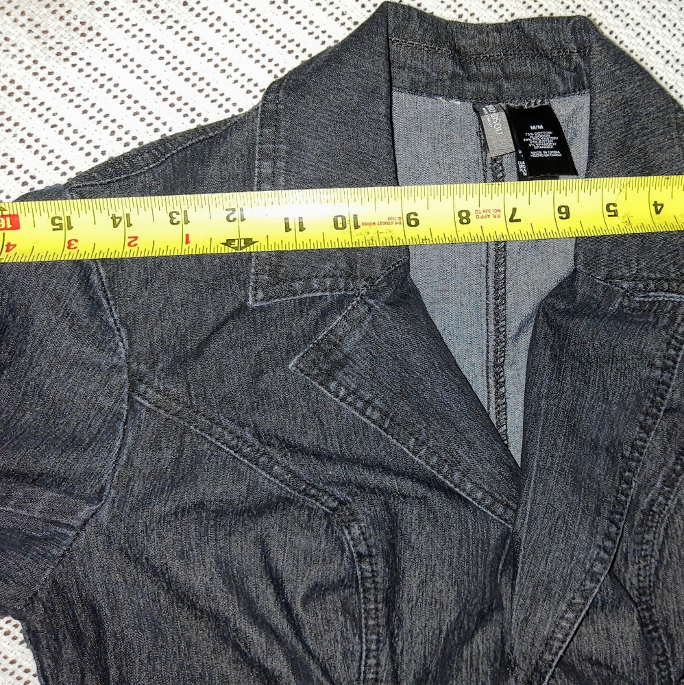 Medium Dark Denim Long Fitted Jacket - image 5